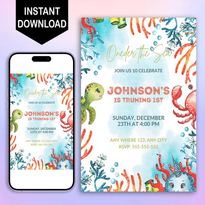 Oneder the Sea Birthday Invitation Template - CreativeRino