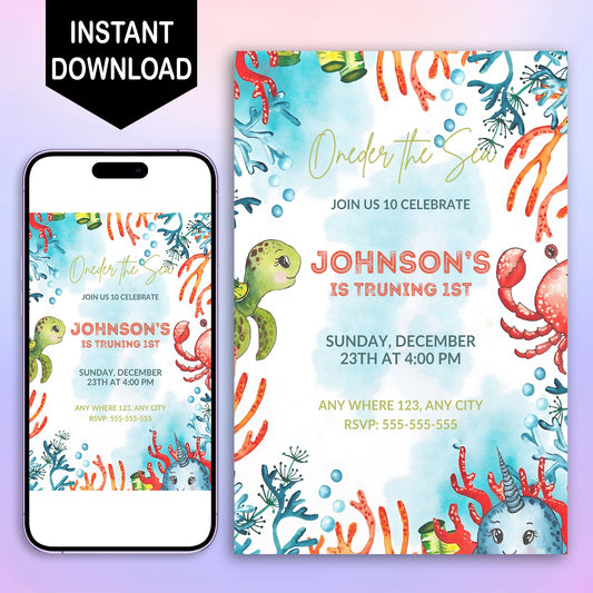 Oneder the Sea Birthday Invitation Template - CreativeRino