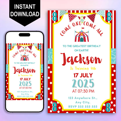 Carnival Circus Big Top Tent Birthday Invitation Template - CreativeRino