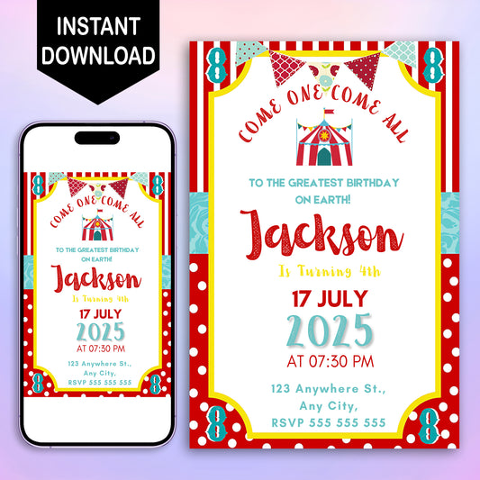 Carnival Circus Big Top Tent Birthday Invitation Template - CreativeRino