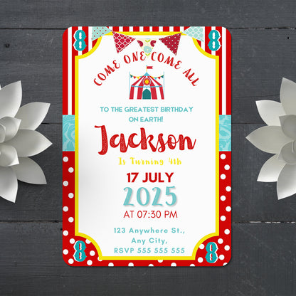 Carnival Circus Big Top Tent Birthday Invitation Template - CreativeRino