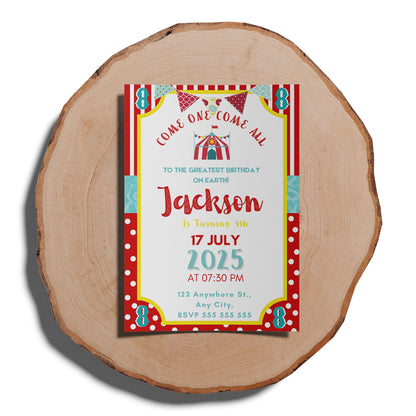 Carnival Circus Big Top Tent Birthday Invitation Template - CreativeRino