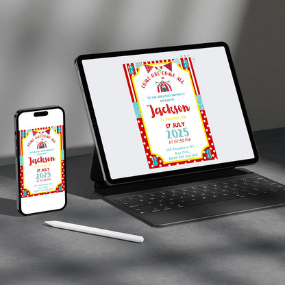 Carnival Circus Big Top Tent Birthday Invitation Template - CreativeRino