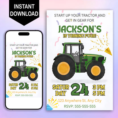 Tractor Birthday Invitation Template - CreativeRino