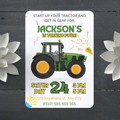 Tractor Birthday Invitation Template - CreativeRino