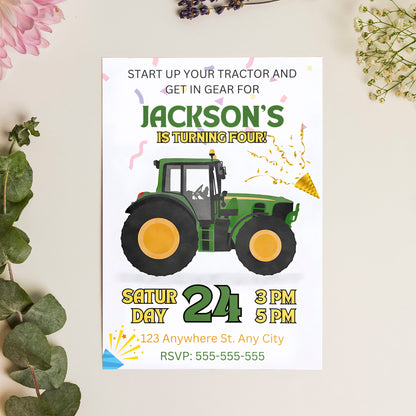 Tractor Birthday Invitation Template - CreativeRino