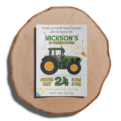 Tractor Birthday Invitation Template - CreativeRino