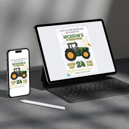 Tractor Birthday Invitation Template - CreativeRino