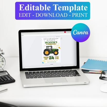 Tractor Birthday Invitation Template - CreativeRino