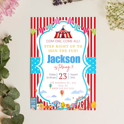 Carnival Circus Big Top Tent Birthday Invitation Template - CreativeRino