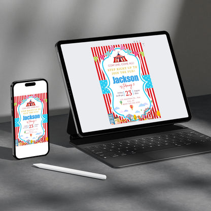 Carnival Circus Big Top Tent Birthday Invitation Template - CreativeRino