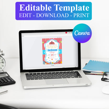 Carnival Circus Big Top Tent Birthday Invitation Template - CreativeRino