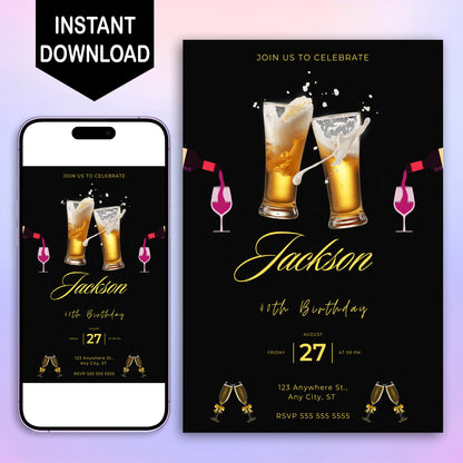 Beer Birthday Invitation Template - CreativeRino
