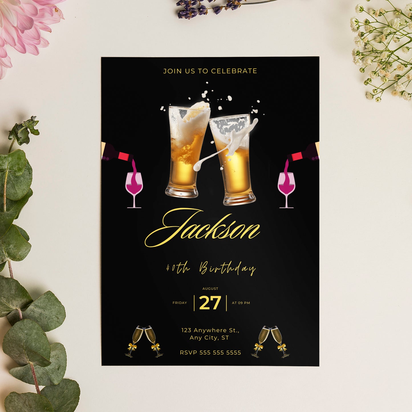 Beer Birthday Invitation Template - CreativeRino