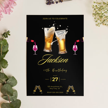 Beer Birthday Invitation Template - CreativeRino