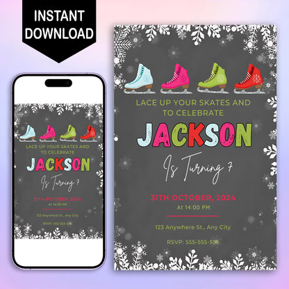 Ice Skating Birthday Invitation Template - CreativeRino