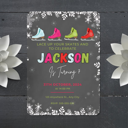 Ice Skating Birthday Invitation Template - CreativeRino