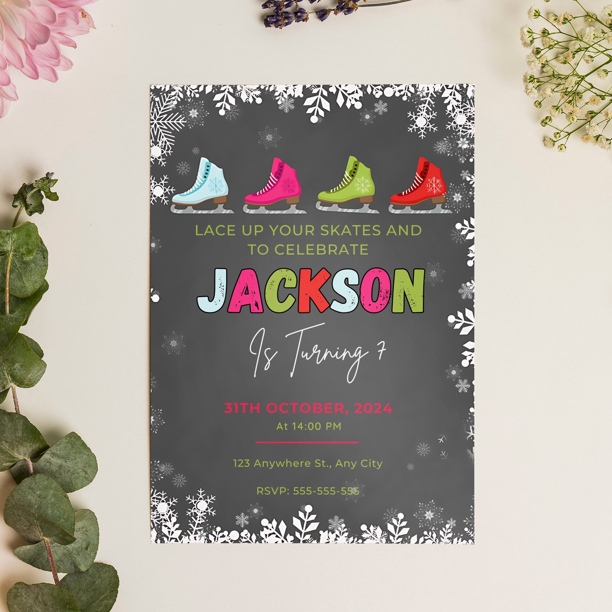 Ice Skating Birthday Invitation Template - CreativeRino