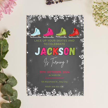 Ice Skating Birthday Invitation Template - CreativeRino