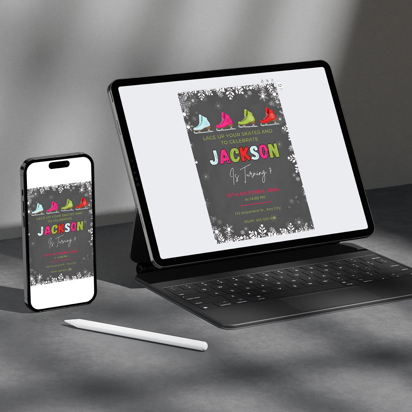 Ice Skating Birthday Invitation Template - CreativeRino