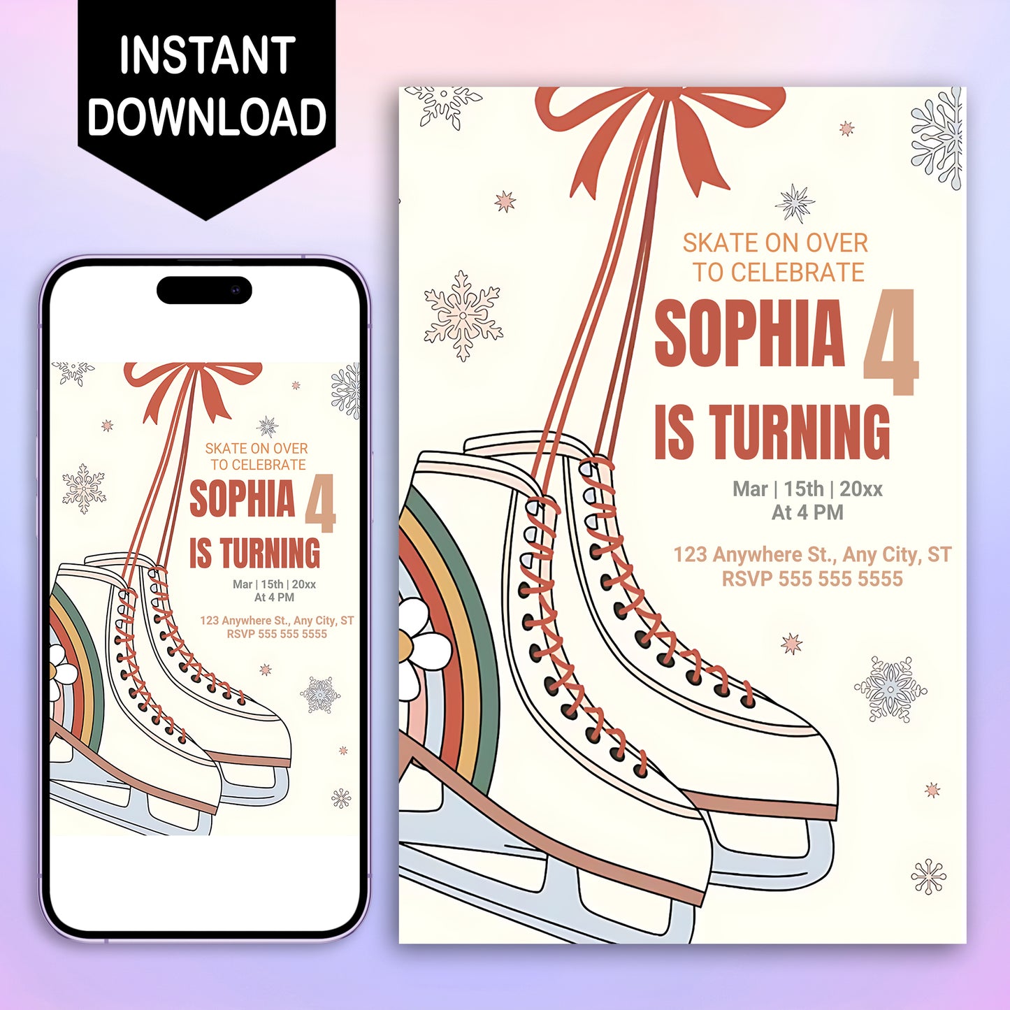 Ice Skating Birthday Invitation Template - CreativeRino