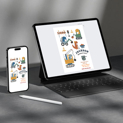 Construction Dinosaur Birthday Invitation Template - CreativeRino