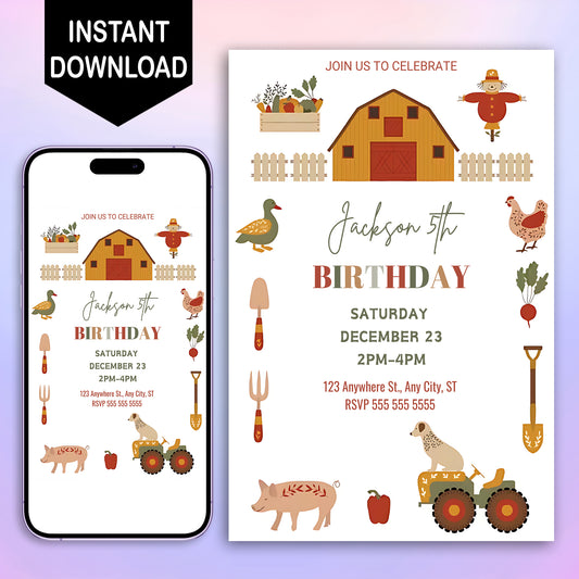 Farm Birthday Invitation Template - CreativeRino