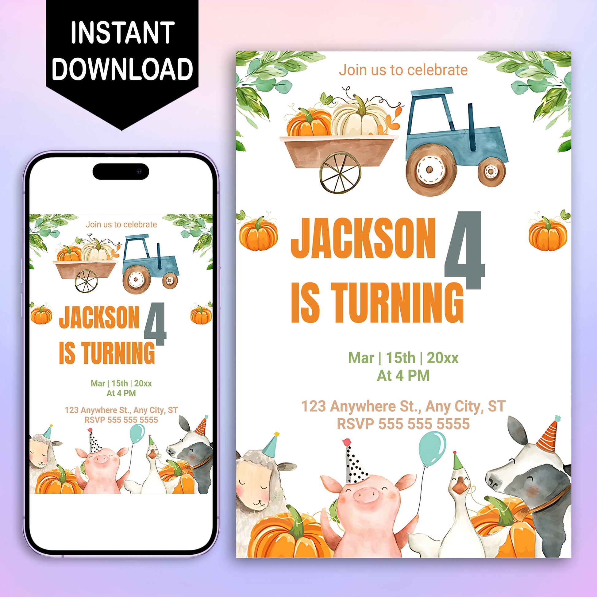 Pumpkin Farm Birthday Invitation Template - CreativeRino