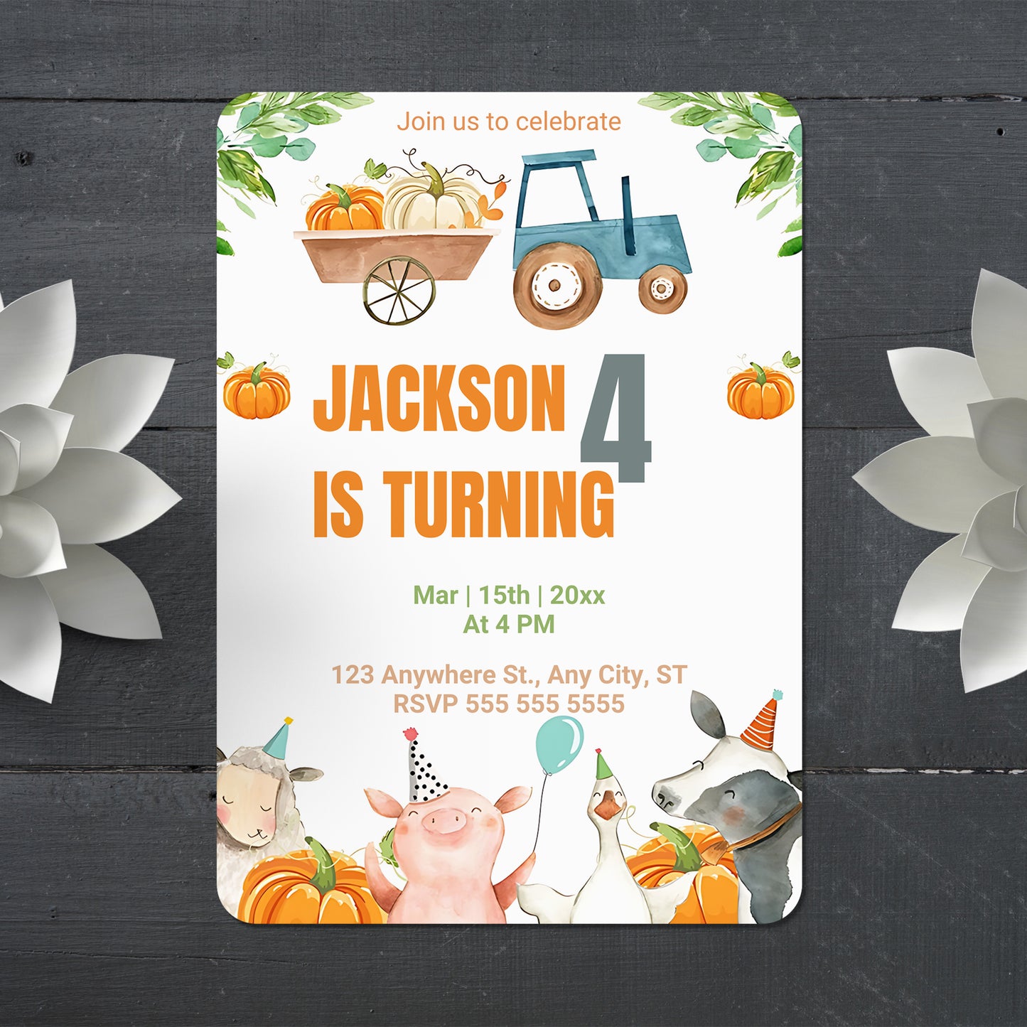 Pumpkin Farm Birthday Invitation Template - CreativeRino