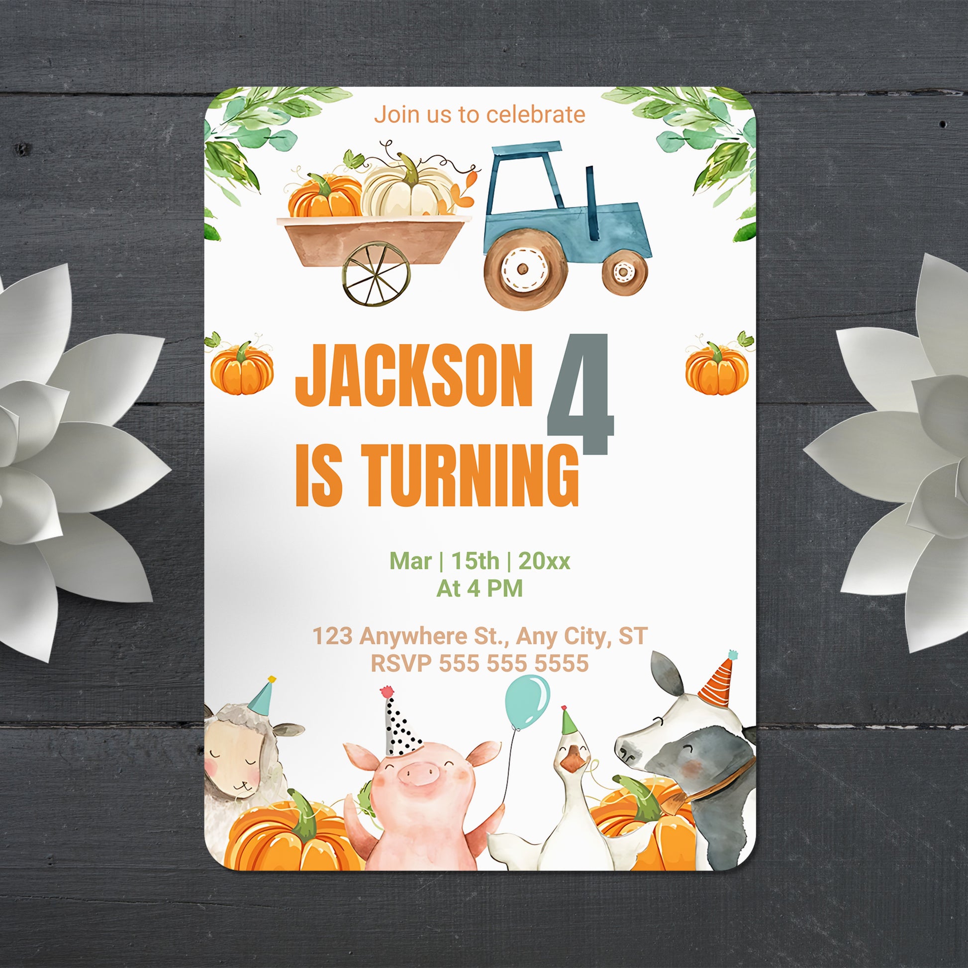Pumpkin Farm Birthday Invitation Template - CreativeRino