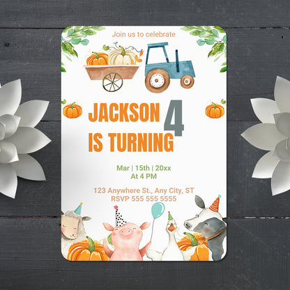 Pumpkin Farm Birthday Invitation Template - CreativeRino