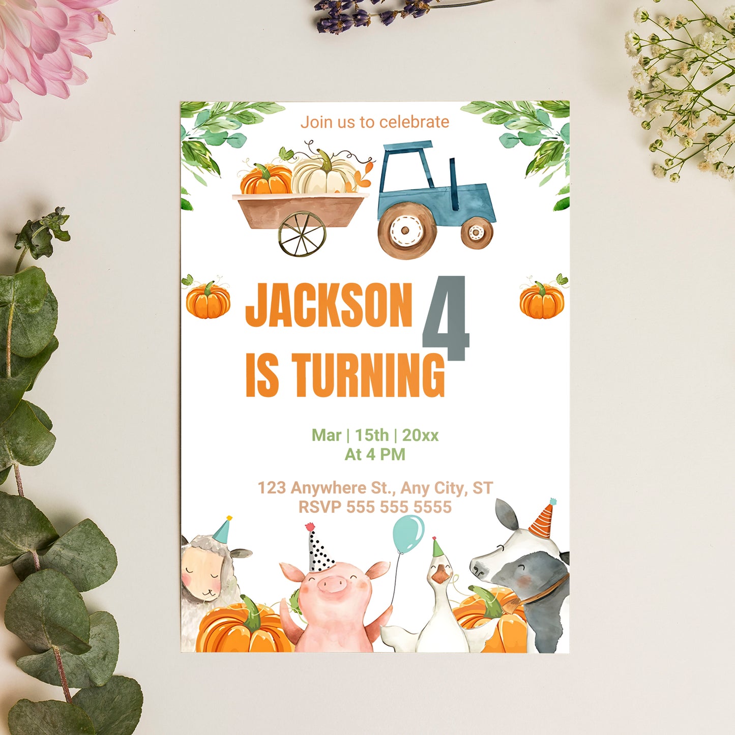 Pumpkin Farm Birthday Invitation Template - CreativeRino