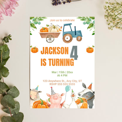 Pumpkin Farm Birthday Invitation Template - CreativeRino