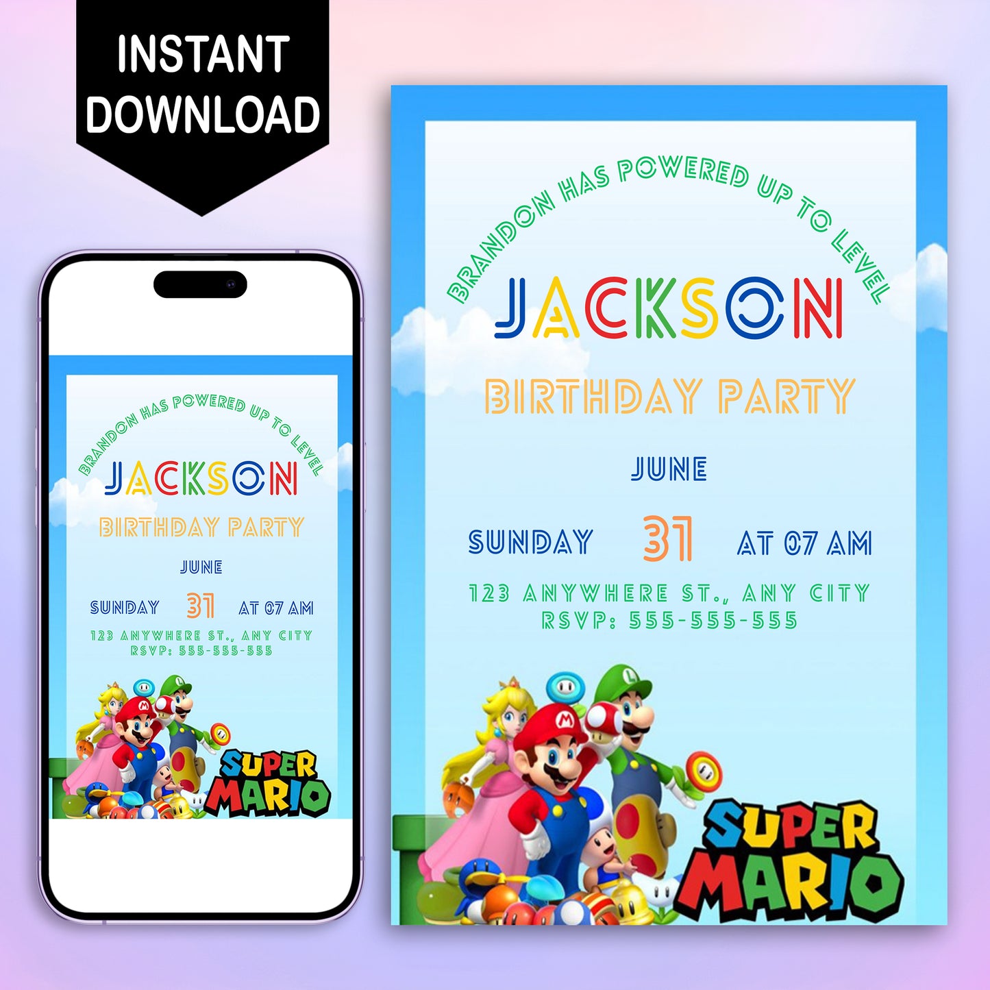 Super Mario Birthday Invitation Template - CreativeRino