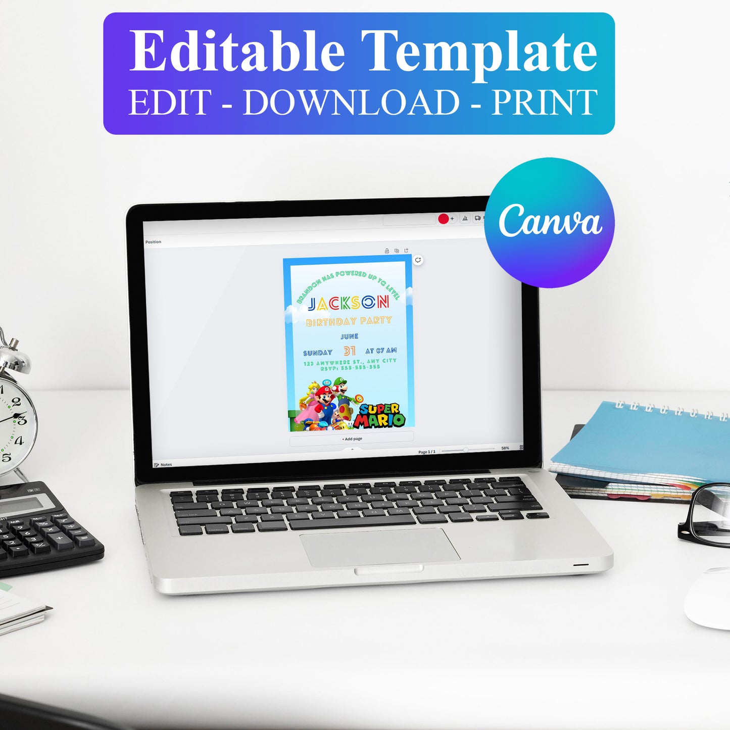 Super Mario Birthday Invitation Template - CreativeRino