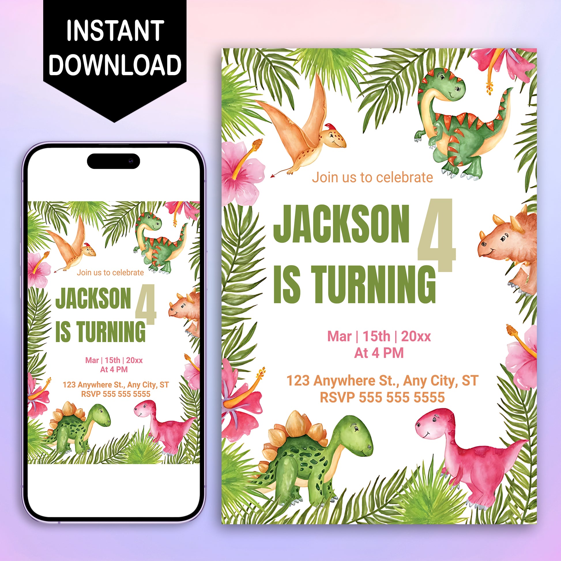 Dinosaur Birthday Invitation Template - CreativeRino