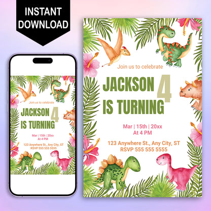 Dinosaur Birthday Invitation Template - CreativeRino