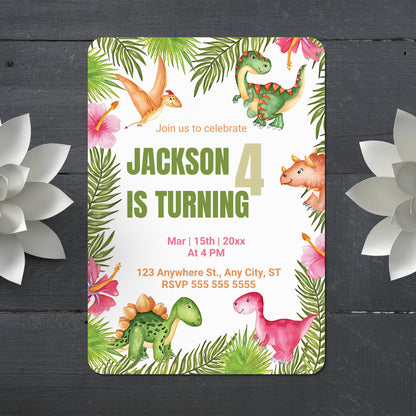 Dinosaur Birthday Invitation Template - CreativeRino