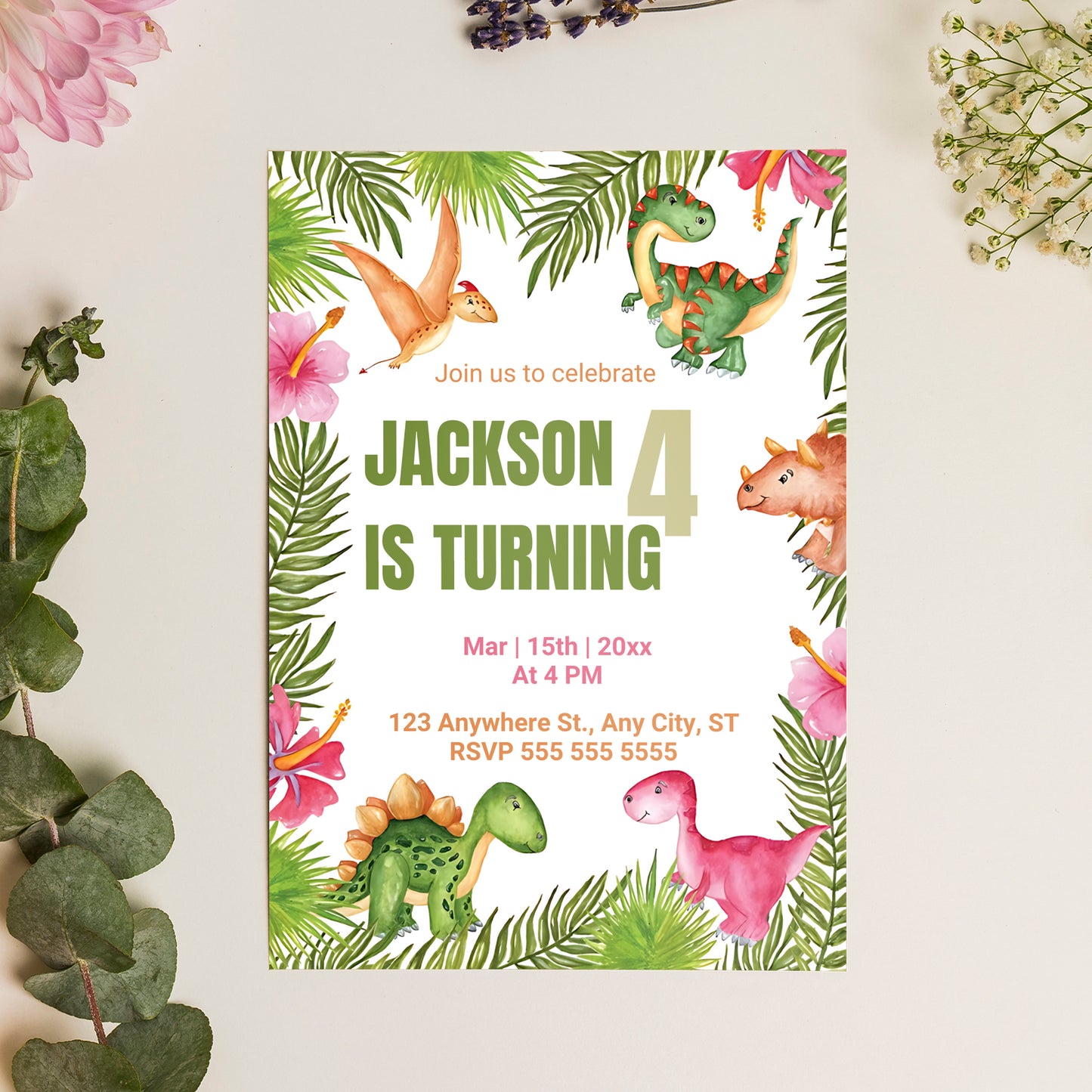 Dinosaur Birthday Invitation Template - CreativeRino