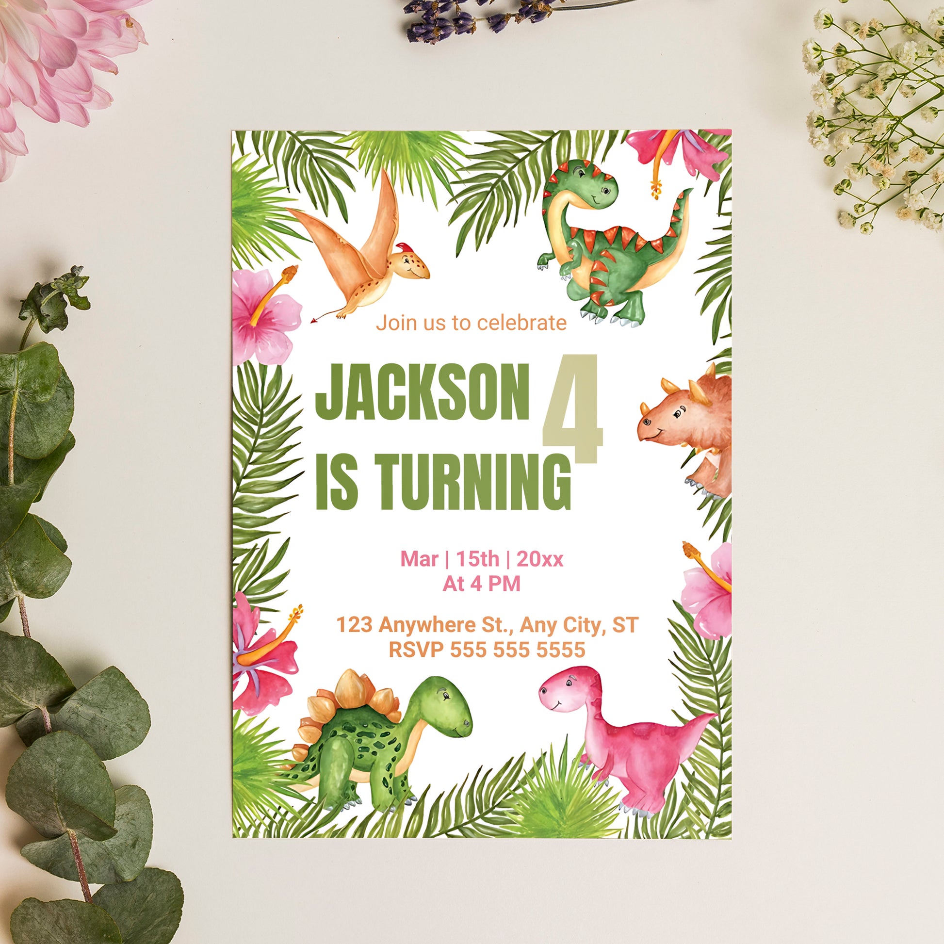 Dinosaur Birthday Invitation Template - CreativeRino