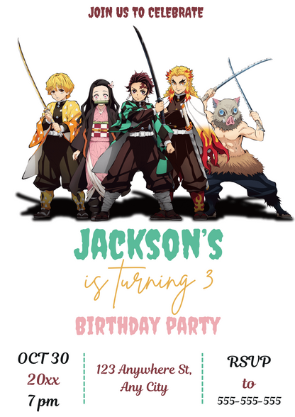 Demon Slayer Birthday Invitation Template - CreativeRino