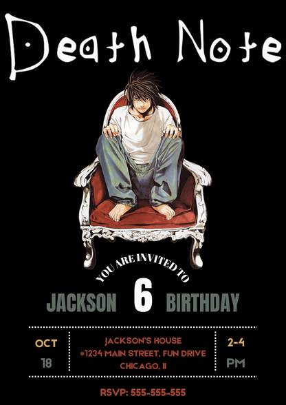 Death Note Birthday Invitation Template - CreativeRino