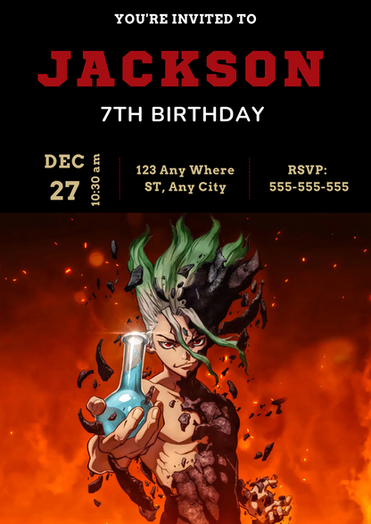 Dr. Stone Birthday Invitation Template - CreativeRino
