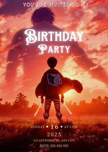 Attack on Titan Birthday Invitation Template - CreativeRino
