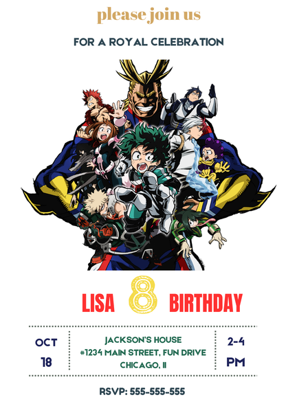 My hero Academia Birthday Invitation Template - CreativeRino