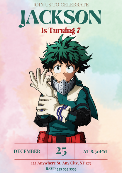 My hero Academia Birthday Invitation Template - CreativeRino