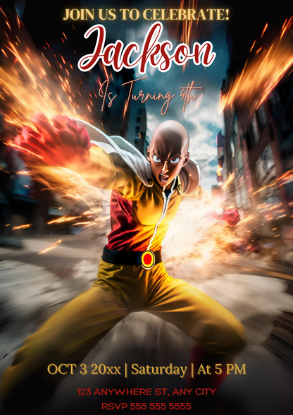 One Punch Man Birthday Invitation Template - CreativeRino
