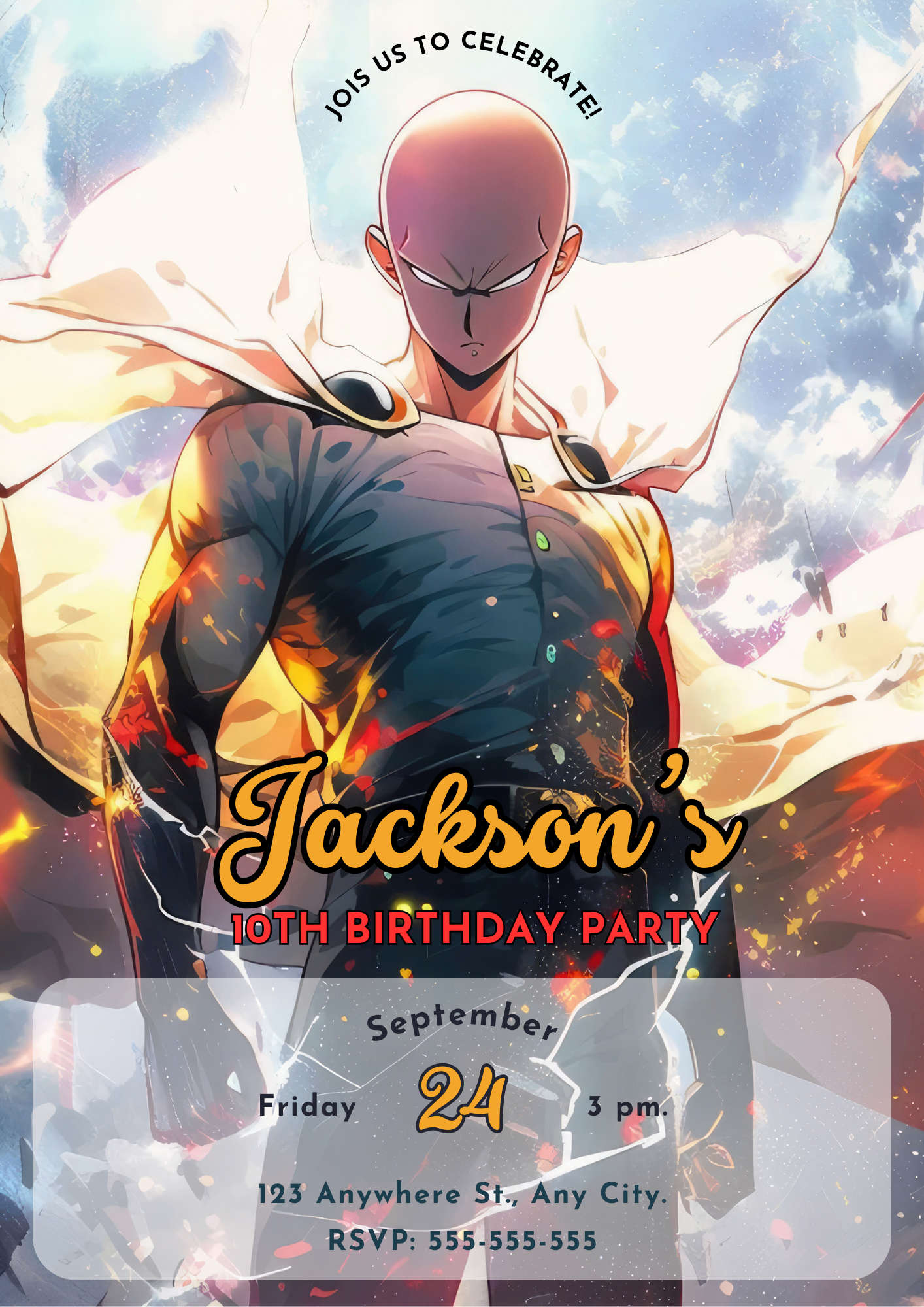 One Punch Man Birthday Invitation Template - CreativeRino