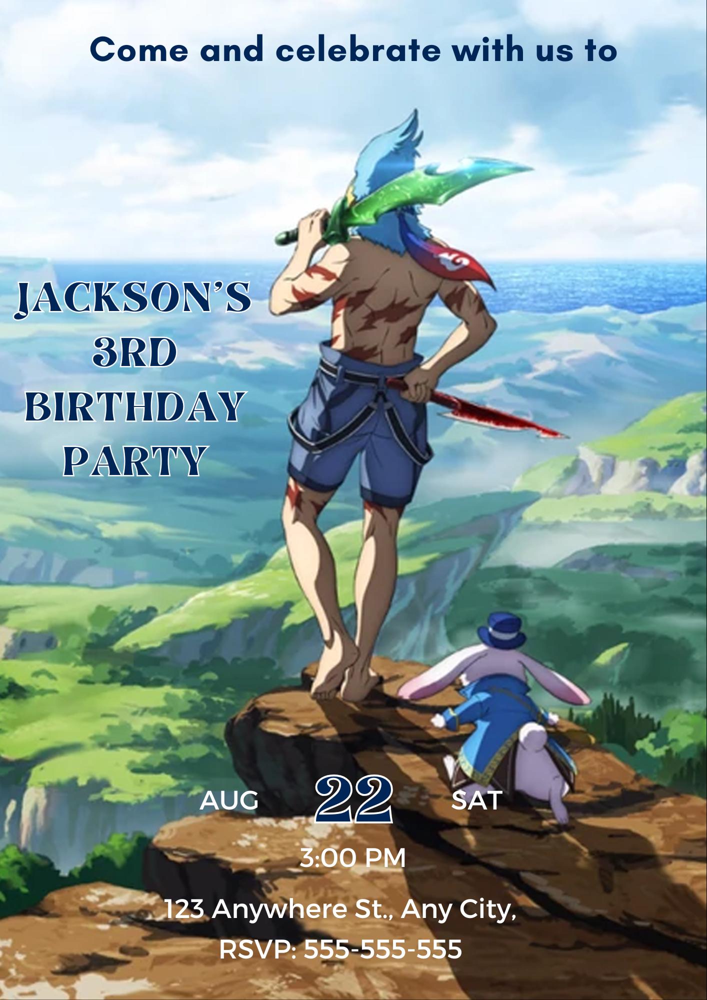 Shangri La Frontier Birthday Invitation Template - CreativeRino