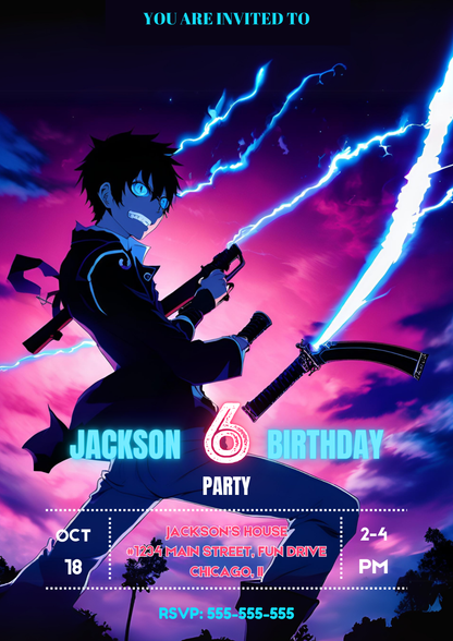 Blue Exorcist Birthday Invitation Template - CreativeRino